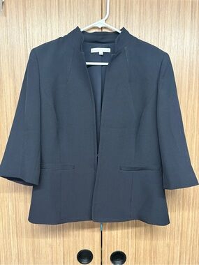 Preston & York Navy Open-Front Collarless Blazer